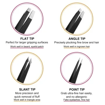 SetSail Tweezers, 7 Pack Precision Tweezers for Women Best Professional Stainless Steel Eyebrow kits with Case for Shaping Eyebrows, Hair Removal