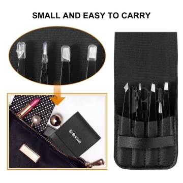 SetSail Tweezers, 7 Pack Precision Tweezers for Women Best Professional Stainless Steel Eyebrow kits with Case for Shaping Eyebrows, Hair Removal