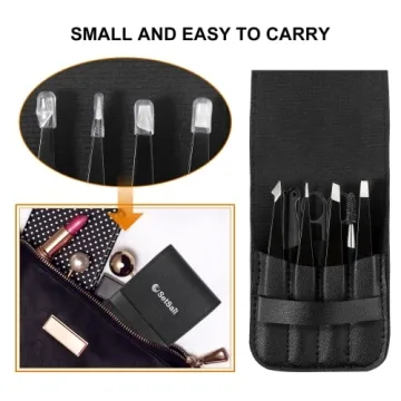 SetSail Tweezers, 7 Pack Precision Tweezers for Women Best Professional Stainless Steel Eyebrow kits with Case for Shaping Eyebrows, Hair Removal