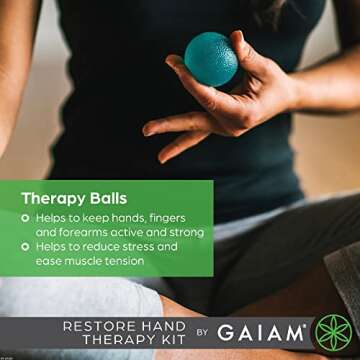 Gaiam Restore Hand Therapy Exercise Ball Kit - 3-Level Hand Grip Strengthener Massage Balls (Soft, M...
