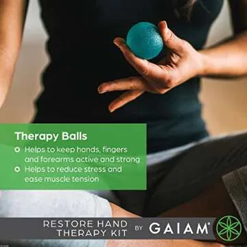 Gaiam Restore Hand Therapy Exercise Ball Kit - 3-Level Hand Grip Strengthener Massage Balls (Soft, M...