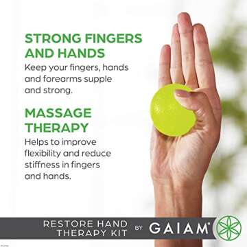 Gaiam Restore Hand Therapy Exercise Ball Kit - 3-Level Hand Grip Strengthener Massage Balls (Soft, Medium, Firm) for Physical Therapy & Hand Pain Relief, Ease Muscle Tension with Hand Balls - Set of 3