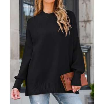 ZESICA Women's Fall Casual Long Sleeve Crew Neck Side Slit Oversized Ribbed Knit Pullover Sweater To...