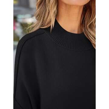 ZESICA Women's Fall Casual Long Sleeve Crew Neck Side Slit Oversized Ribbed Knit Pullover Sweater Tops,Black,Small