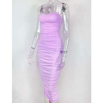L'VOW Women's Sexy Ruched Bodycon Spaghetti Strap Backless Maxi Pencil Formal Dress
