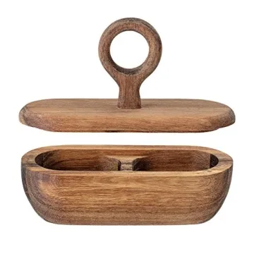 Elegant Acacia Wood Salt and Pepper Holder for Dining