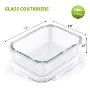 Bayco Large Glass Meal Prep Containers, [5 Pack, 36oz | 4.5cups] Glass Food Storage Containers with ...