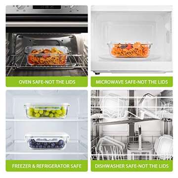 Bayco Large Glass Meal Prep Containers, [5 Pack, 36oz | 4.5cups] Glass Food Storage Containers with Lids, Airtight Glass Bento Boxes, BPA Free & Leak Proof (5 lids & 5 Containers)