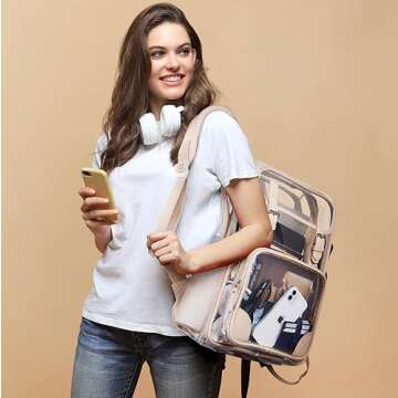 mommore Clear Backpack Heavy Duty Large Clear Backpacks for School Transparent PVC See Through Bookb...