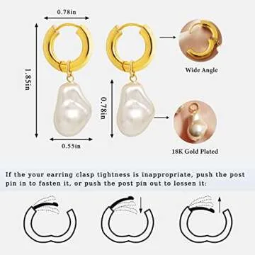 Kittyouth 18K Gold Plated Huggie Hoop Earrings with Baroque Pearl Drop Dangle Earrings for Women