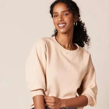 Amazon Essentials Women's French Terry Fleece Sleeve Detail Crewneck Sweatshirt