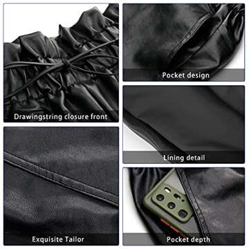 RAMISU WOMEN'S Casual Faux Leather Shorts High Waisted Elastic Drawstring Band Shorts Flared Leg Faux Leather Shorts