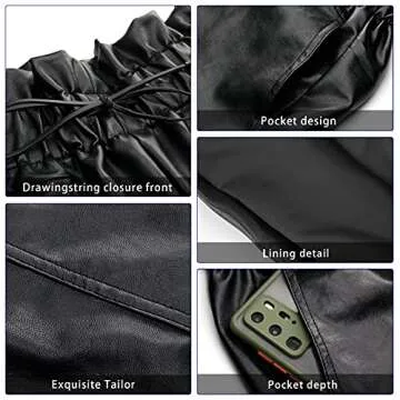 RAMISU WOMEN'S Casual Faux Leather Shorts High Waisted Elastic Drawstring Band Shorts Flared Leg Faux Leather Shorts