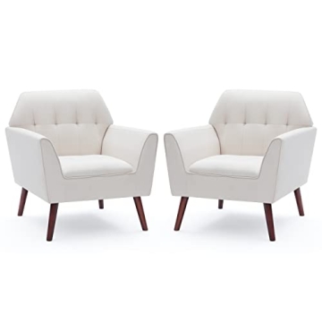 Kingfun Linen Fabric Accent Chairs Set of 2 for Bedroom, Midcentury Modern Accent Arm Chairs for Liv...