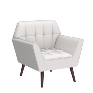 Kingfun Linen Fabric Accent Chairs Set of 2 for Bedroom, Midcentury Modern Accent Arm Chairs for Living Room, Comfortable Reading Chair, Tufted Upholstered Single Sofa, Cream Beige