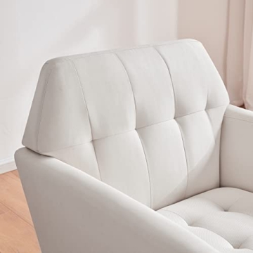 Kingfun Linen Fabric Accent Chairs Set of 2 for Bedroom, Midcentury Modern Accent Arm Chairs for Living Room, Comfortable Reading Chair, Tufted Upholstered Single Sofa, Cream Beige