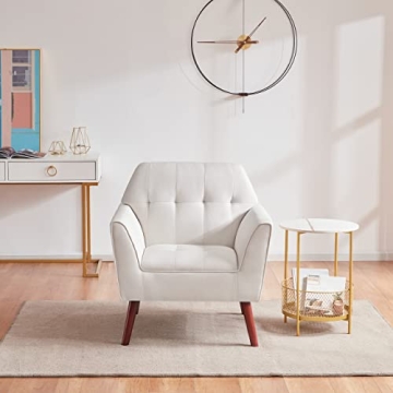 Kingfun Linen Fabric Accent Chairs Set of 2 for Bedroom, Midcentury Modern Accent Arm Chairs for Living Room, Comfortable Reading Chair, Tufted Upholstered Single Sofa, Cream Beige