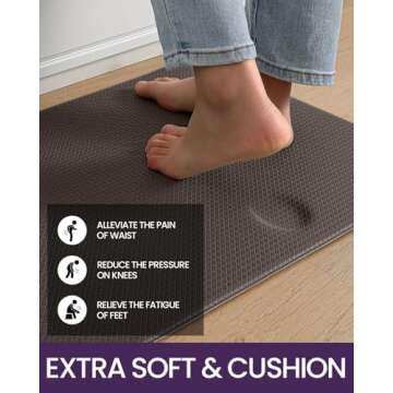 DEXI Kitchen Mats for Floor Cushioned Anti Fatigue, Set of 2, 17x29+17x59, Waterproof Stain Resistant Standing Mat, Supportive Memory Foam Rugs for Front Sink Office Laundry, Brown