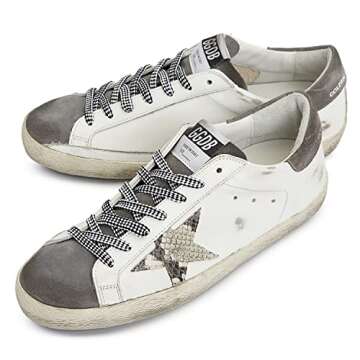 Golden Goose Super-Star Leather Upper Suede Toe and Heel Phyton Mens Distressed Sneaker -41 EU/ 8 US White/Grey