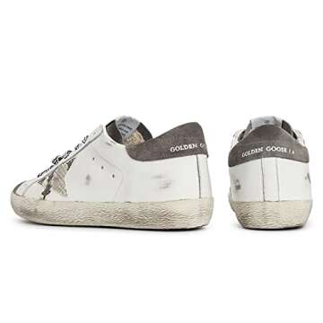 Golden Goose Super-Star Leather Upper Suede Toe and Heel Phyton Mens Distressed Sneaker -41 EU/ 8 US White/Grey