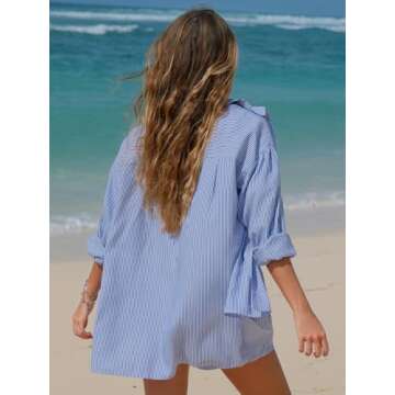 EXLURA Women's Summer 2 Piece Sets Long Sleeve Button Down Shirts Matching Short Sets Beach Vacation Cruise Outfits 2025