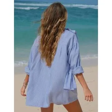 EXLURA Women's Summer 2 Piece Sets Long Sleeve Button Down Shirts Matching Short Sets Beach Vacation Cruise Outfits 2025