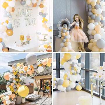 PartyWoo Gray and Orange Balloons, 70 pcs Matte Balloons, Pack of Gray Balloon, Peach Balloons, White Balloons, Orange Balloons for Girls Birthday, Girls Baby Shower, Gray and Peach Wedding