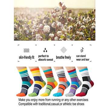 UBUMO Mens Toe Socks Five Finger Cotton Crew Casual Colorful Patterned 6 Pairs