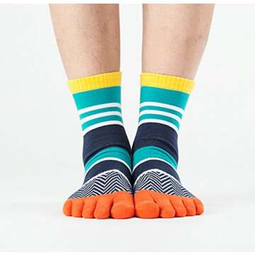 UBUMO Mens Toe Socks Five Finger Cotton Crew Casual Colorful Patterned 6 Pairs