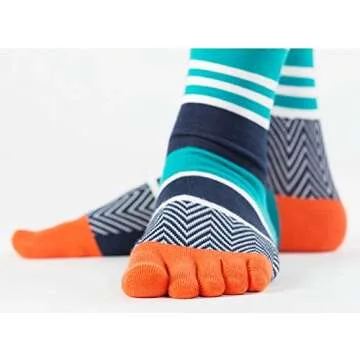 UBUMO Mens Toe Socks Five Finger Cotton Crew Casual Colorful Patterned 6 Pairs