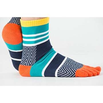 UBUMO Mens Toe Socks Five Finger Cotton Crew Casual Colorful Patterned 6 Pairs