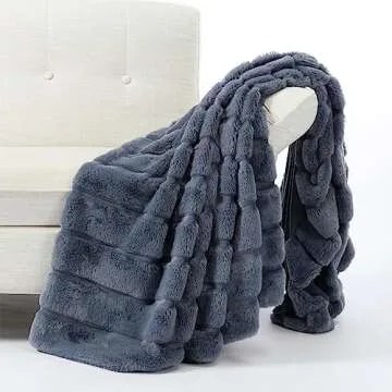 Cozy Bliss Faux Fur Throw Blanket for Couch, Cozy Soft Plush Thick Winter Blanket for Sofa Bedroom Living Room, 50 * 60 Inches Blue