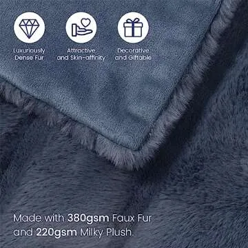 Cozy Bliss Faux Fur Throw Blanket for Couch, Cozy Soft Plush Thick Winter Blanket for Sofa Bedroom Living Room, 50 * 60 Inches Blue