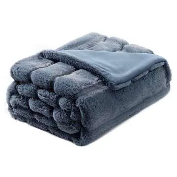 Cozy Bliss Faux Fur Throw Blanket for Couch, Cozy Soft Plush Thick Winter Blanket for Sofa Bedroom Living Room, 50 * 60 Inches Blue