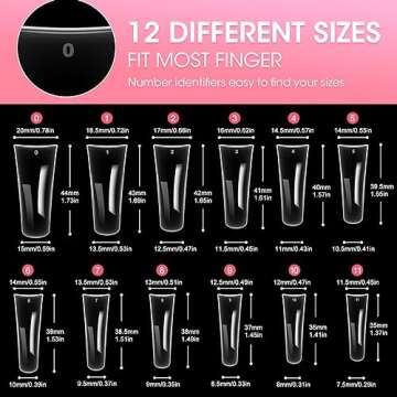 krofaue Extra Long Duck Nail Tips - XXL Clear Duck Nails 120pcs Full Cover Duck Tips 12 Sizes Crystal Duck Feet Style Curved False Nails Wide French Nail Tips Acrylic Nails Design for Y2k Nail Salon