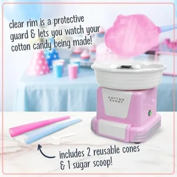 Nostalgia Cotton Candy Machine - Retro Cotton Candy Machine for Kids with 2 Reusable Cones, 1 Sugar Scoop, and 1 Extractor Head – Pink