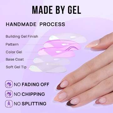 Almond Press On Nails - BTArtbox French Tip Press On Nails, Supremely Fit & Natural Glue On Nails with Nail Glue, Reusable Stick On Nails in 16 Sizes - 30 Fall Soft Gel Fake Nails Kit, Morning Coffee