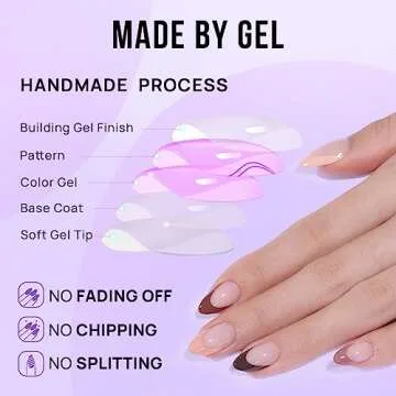 Almond Press On Nails - BTArtbox French Tip Press On Nails, Supremely Fit & Natural Glue On Nails with Nail Glue, Reusable Stick On Nails in 16 Sizes - 30 Fall Soft Gel Fake Nails Kit, Morning Coffee