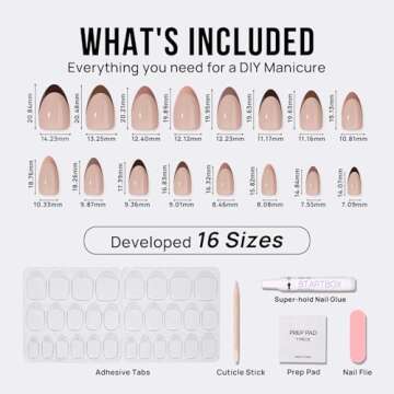 Almond Press On Nails - BTArtbox French Tip Press On Nails, Supremely Fit & Natural Glue On Nails with Nail Glue, Reusable Stick On Nails in 16 Sizes - 30 Fall Soft Gel Fake Nails Kit, Morning Coffee