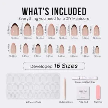 Almond Press On Nails - BTArtbox French Tip Press On Nails, Supremely Fit & Natural Glue On Nails with Nail Glue, Reusable Stick On Nails in 16 Sizes - 30 Fall Soft Gel Fake Nails Kit, Morning Coffee