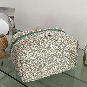 Juoxeepy Cotton Makeup Bag Large Travel Cosmetic Bag Quilted Cosmetic Pouch Coquette Aesthetic Floral Toiletry Bag