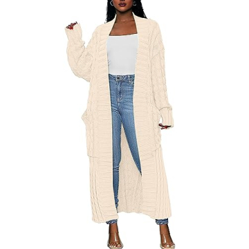 Caracilia Women's Long Cable Knit Duster Cardigan Sweater - Cozy & Stylish Fall Outerwear