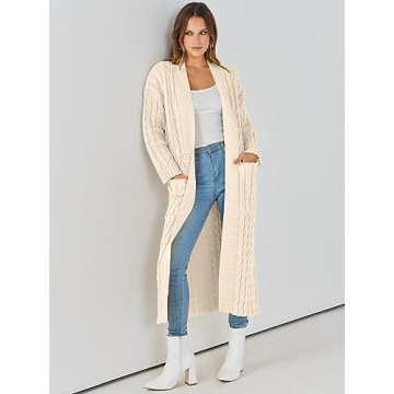 Caracilia Women's Cozy Long Cable Knit Cardigan Sweater