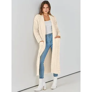 Caracilia Women's Cozy Long Cable Knit Cardigan Sweater