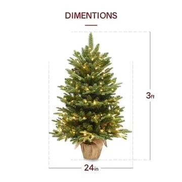 Somikis 3ft Pre-Lit Premium Artificial Mini Christmas Tree with 85 LED Lights and Realistic Nordic Spruce, Solid Cement Burlap Base Basin, for Xmas Home, Office, Tabletop, Party Decoration