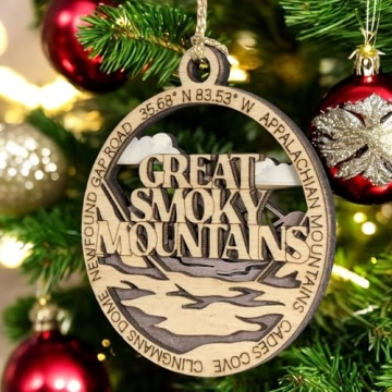 Great Smoky Mountains National Park Scene Rustic 3" Wood Christmas Ornament - Handmade in USA - Moun...
