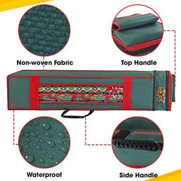 ProPik Christmas Wrapping Paper Storage Organizer Bag with Pocket and Handles Including Hanging Loop Heavy Duty Material with Clear Window 47 x 10 x 10 Inch Fits 40" Long Rolls (Green, 1 Count)