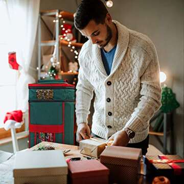 ProPik Christmas Wrapping Paper Storage Organizer Bag with Pocket and Handles Including Hanging Loop Heavy Duty Material with Clear Window 47 x 10 x 10 Inch Fits 40" Long Rolls (Green, 1 Count)