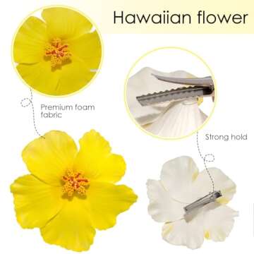 Hawaiian Flower Hair Clips for Summer Fun - 6 Pack
