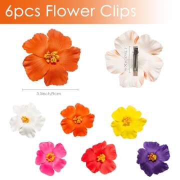Hawaiian Flower Hair Clips for Summer Fun - 6 Pack